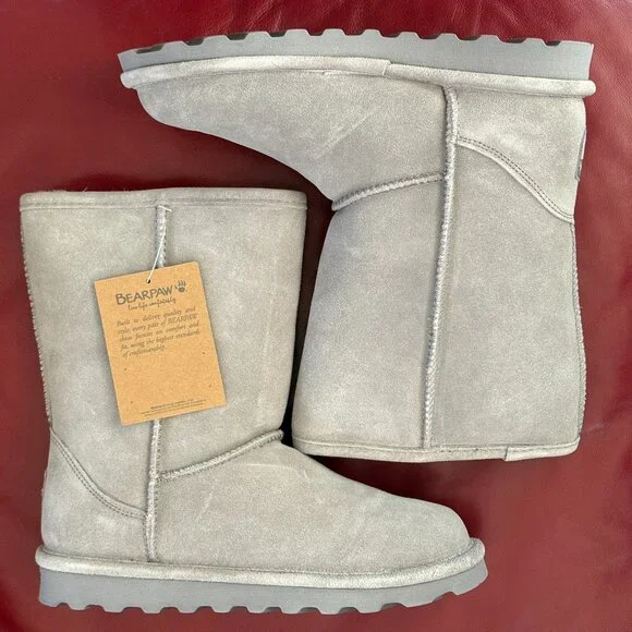 $85 BEARPAW 🐾 Elle Short Suede Wool Boots | Grey Fog | 8 - Picture 13 of 15